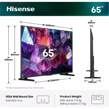 Hisense 65E7S PRO TV 165,1 cm (65 pollici) UHD+ Smart-TV WLAN nero 350 cd/m²