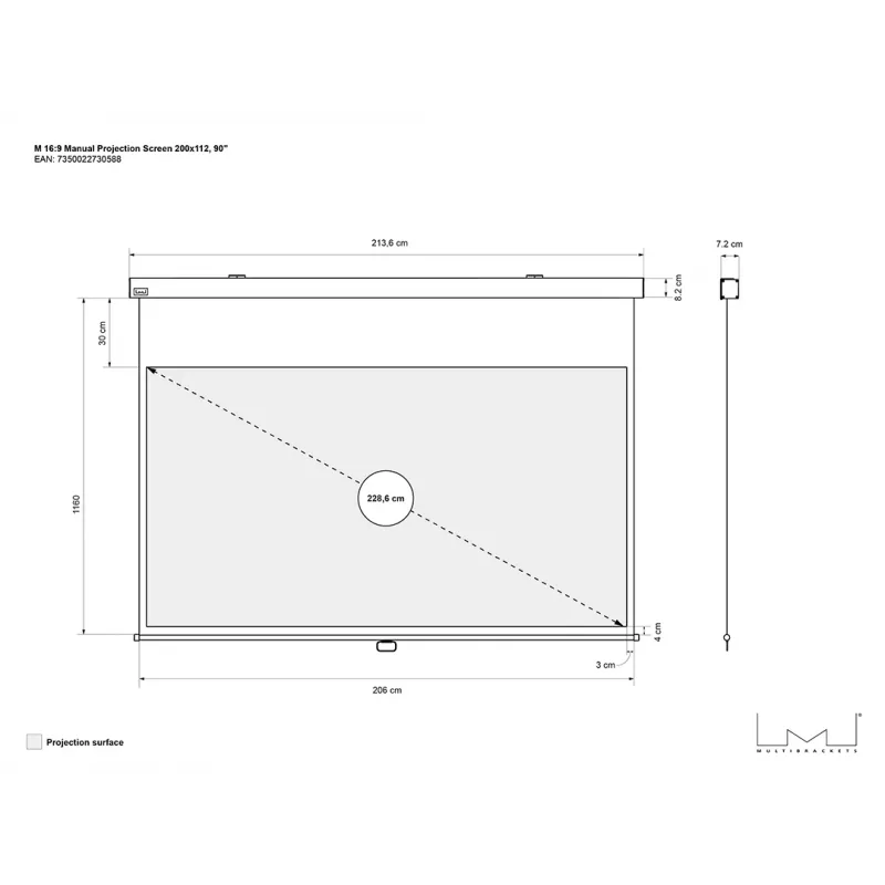 Multibrackets M schermo di proiezione manuale 16:9 200x112, 90 pollici