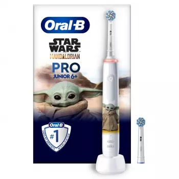 Oral-B PRO Junior Star Wars, bambino, spazzolino rotante, pulizia quotidiana, lucidante, sensibile, multicolore, bianco, 4 x 30 sec., morbido