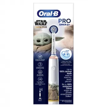 Oral-B PRO Junior Star Wars, bambino, spazzolino rotante, pulizia quotidiana, lucidante, sensibile, multicolore, bianco, 4 x 30 sec., morbido