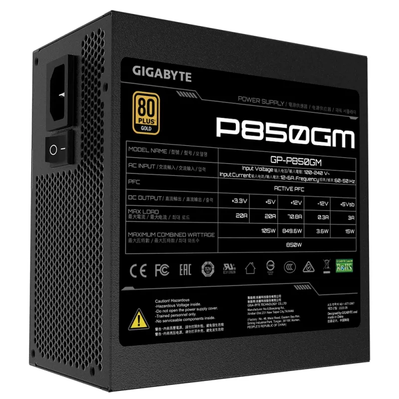 GIGABYTE P850GM alimentatore 850 W 20+4 Pin ATX ATX nero