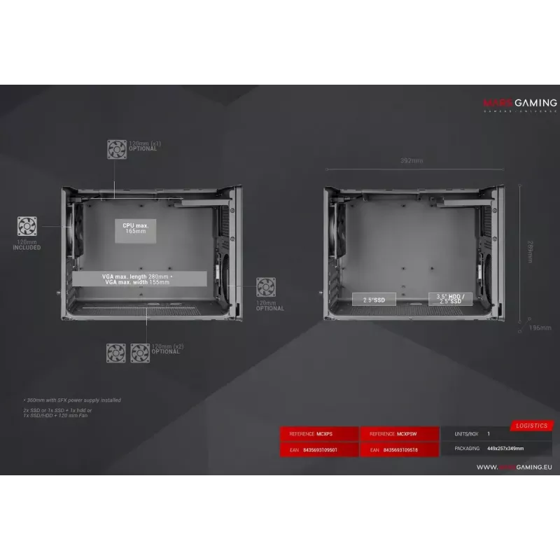 Case per computer Mars Gaming MCXPS mATX ultra-compatto nero