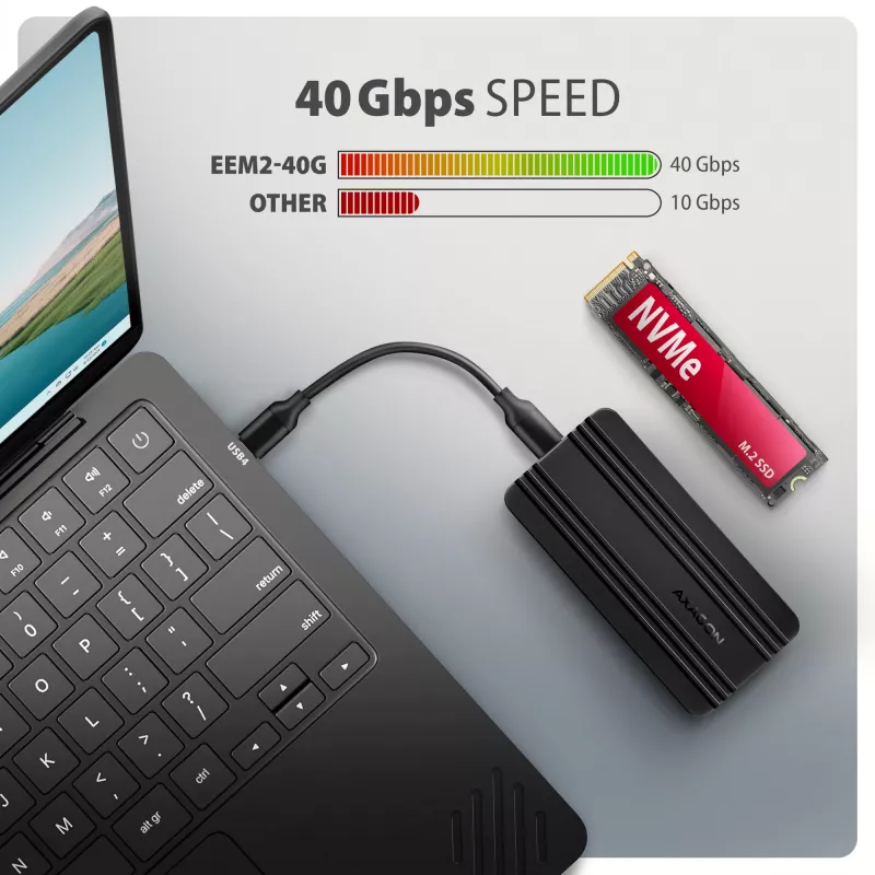 Axagon EEM2-40G case USB-C 40Gbps per SSD M.2 NVMe, alluminio ARMORED