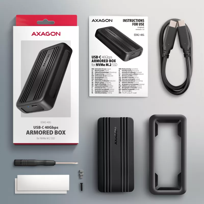 Axagon EEM2-40G case USB-C 40Gbps per SSD M.2 NVMe, alluminio ARMORED