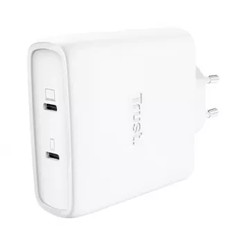 Caricabatterie TRUST Maxo 100W 2-Port USB-C GaN — 100 W, 2x USB-C, 20 V max, AC, interno, cavo 2 m, bianco