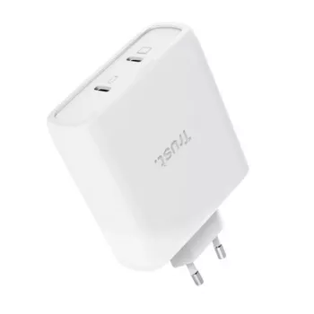 Caricabatterie TRUST Maxo 100W 2-Port USB-C GaN — 100 W, 2x USB-C, 20 V max, AC, interno, cavo 2 m, bianco