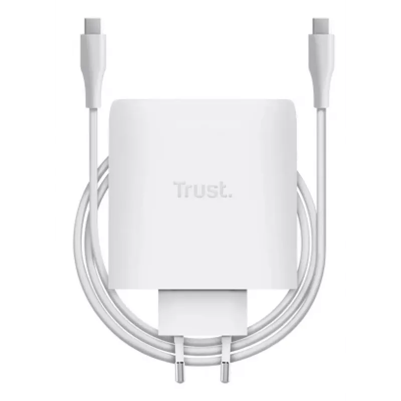Caricabatterie TRUST Maxo 100W 2-Port USB-C GaN — 100 W, 2x USB-C, 20 V max, AC, interno, cavo 2 m, bianco