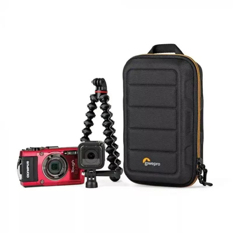 Borsa per fotocamera Lowepro HARDSIDE CS 60 — custodia rigida, compatta, 140×85×227 mm, nero/arancione