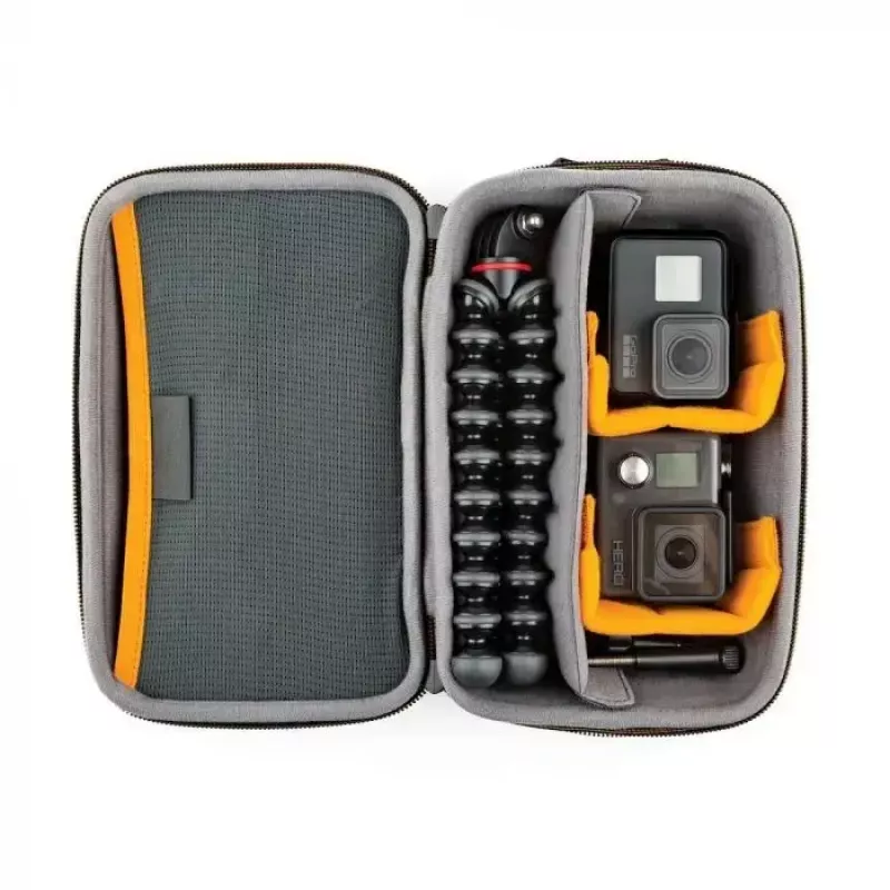 Borsa per fotocamera Lowepro HARDSIDE CS 60 — custodia rigida, compatta, 140×85×227 mm, nero/arancione