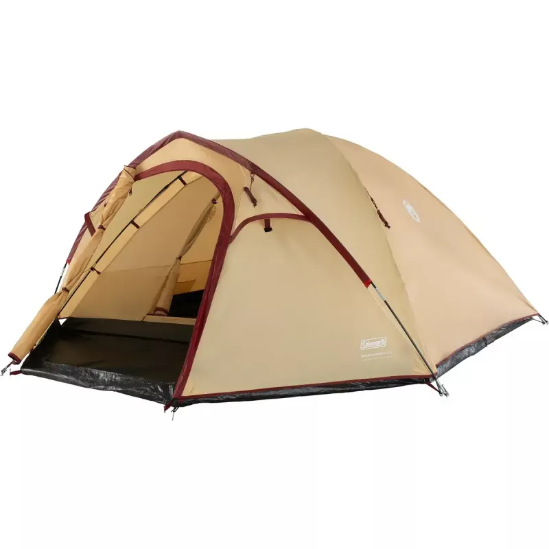 Tenda da campeggio estiva COLEMAN Darwin 4 Plus per 4 persone — beige/rosso scuro