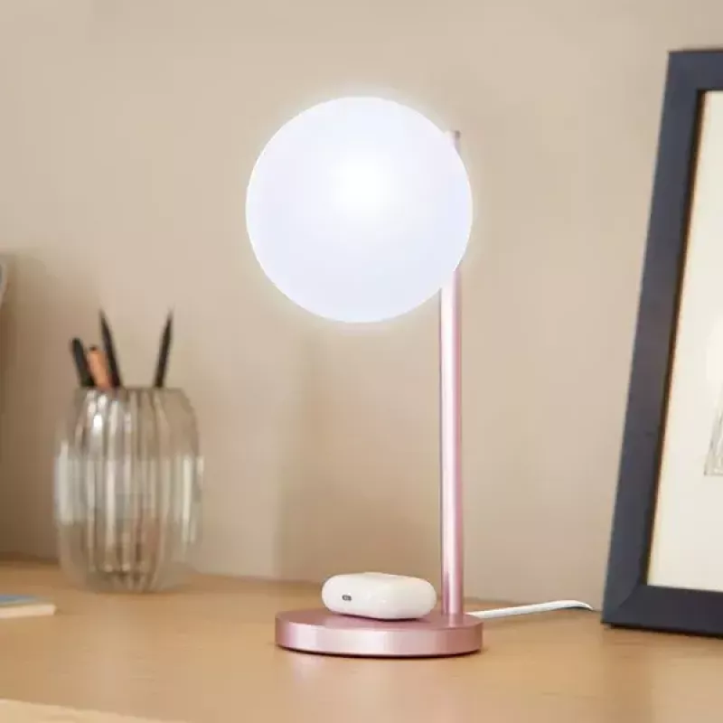 Lampada LED da tavolo Lexon Bubble Lamp LH70LP rosa chiaro 15W con caricabatterie wireless
