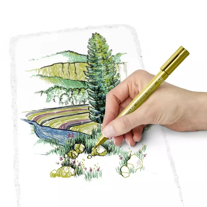 Staedtler 8323-S BK2 pennarello metallizzato, punta tonda 1-2 mm, oro/argento, confezione da 2