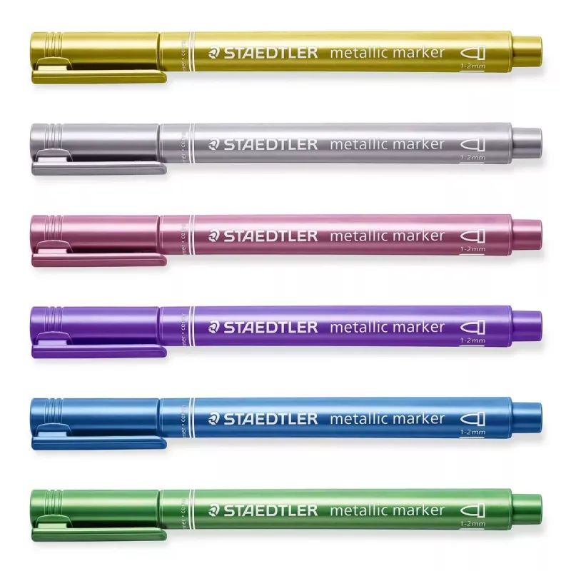 Staedtler 8323-S BK2 pennarello metallizzato, punta tonda 1-2 mm, oro/argento, confezione da 2