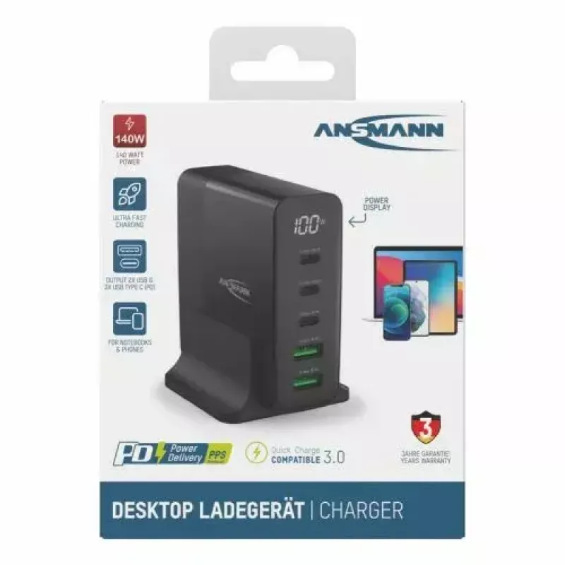 Caricabatterie da interno Ansmann DC5140PD universale nero ricarica rapida USB