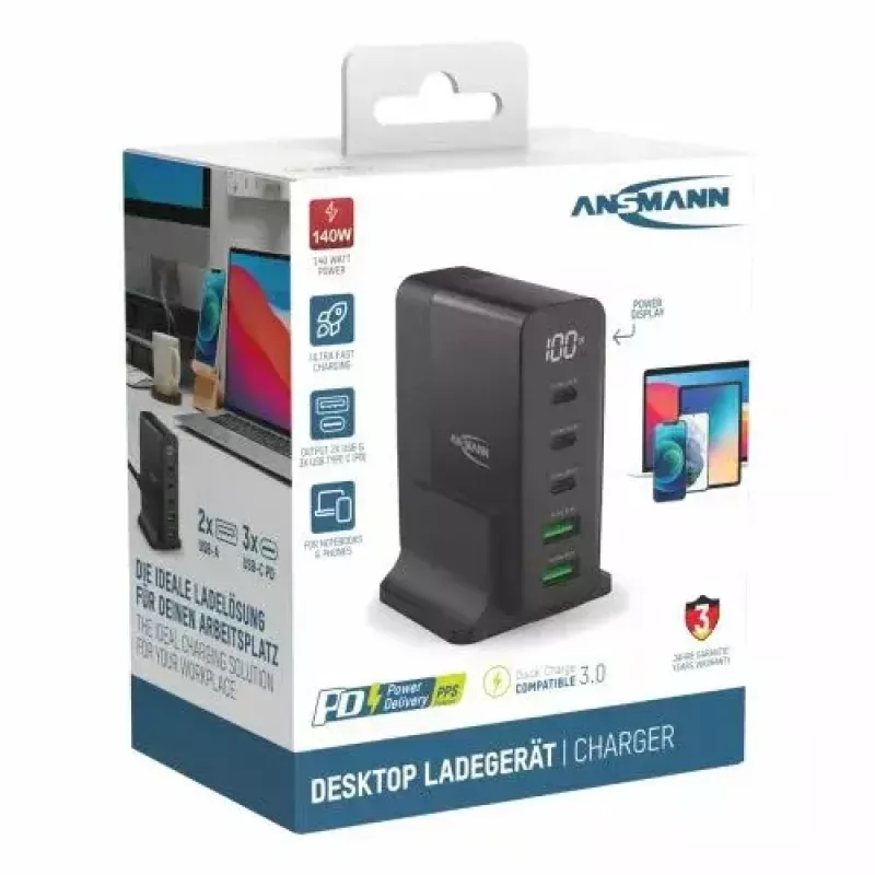 Caricabatterie da interno Ansmann DC5140PD universale nero ricarica rapida USB