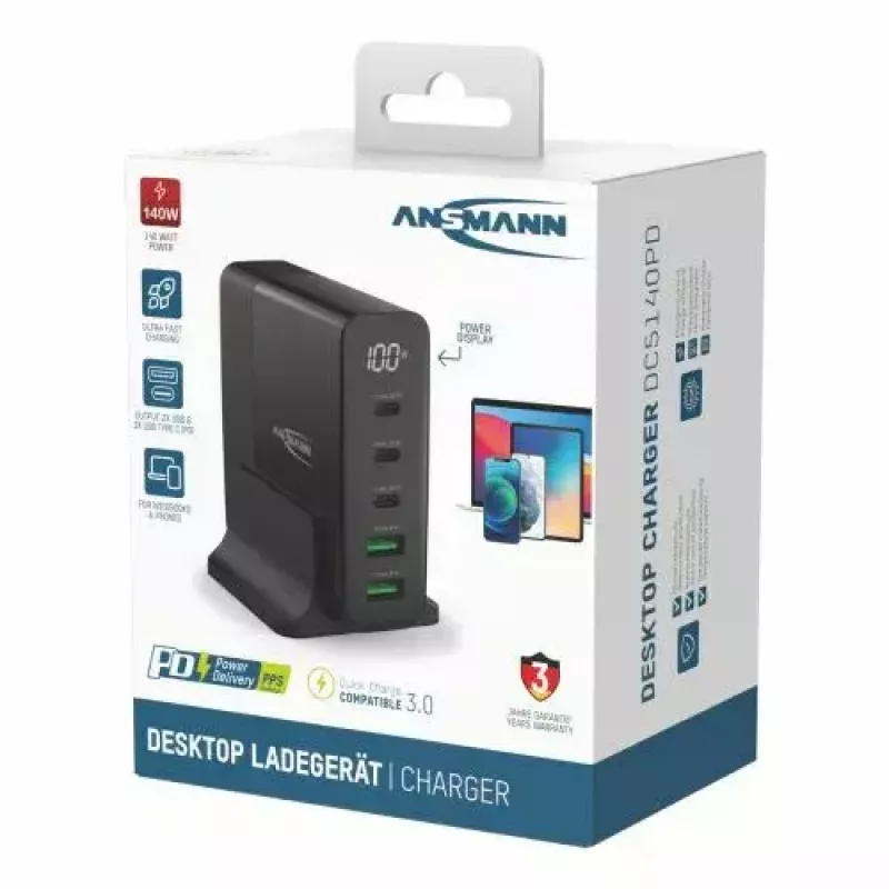 Caricabatterie da interno Ansmann DC5140PD universale nero ricarica rapida USB