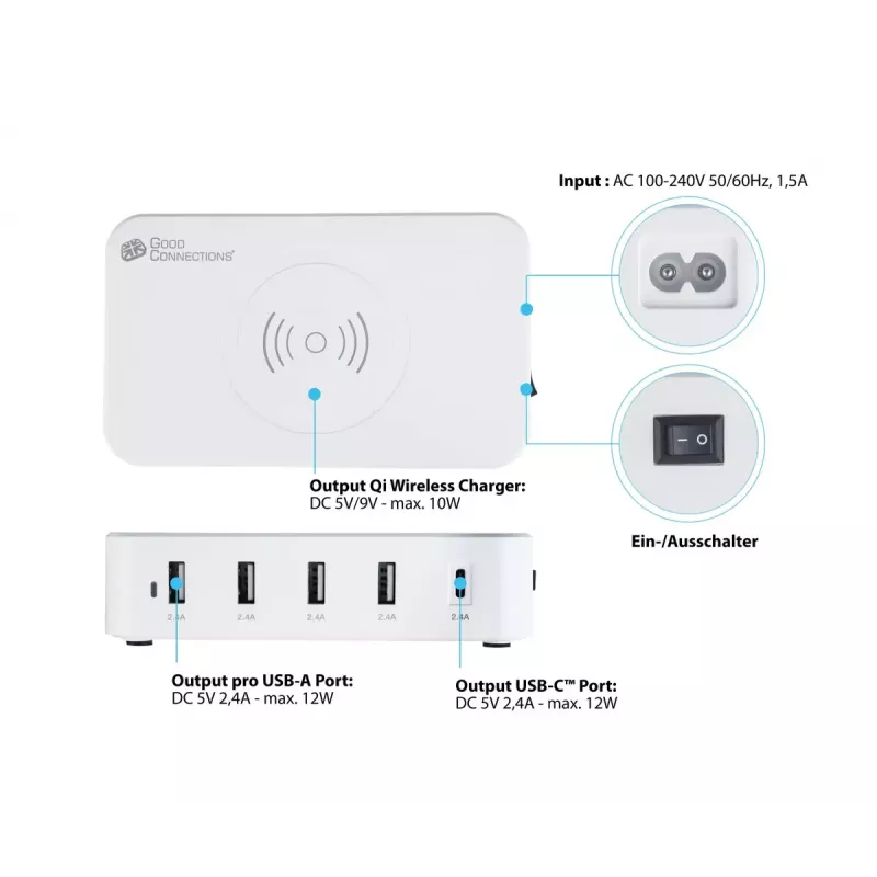 Caricabatterie mobile Alcasa PCA-D005W universale bianco AC senza fili ricarica rapida