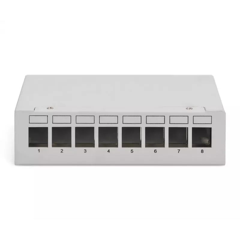 Patch panel DIGITUS desktop modulare vuoto, schermato, 8 porte, acciaio, grigio, montaggio a parete