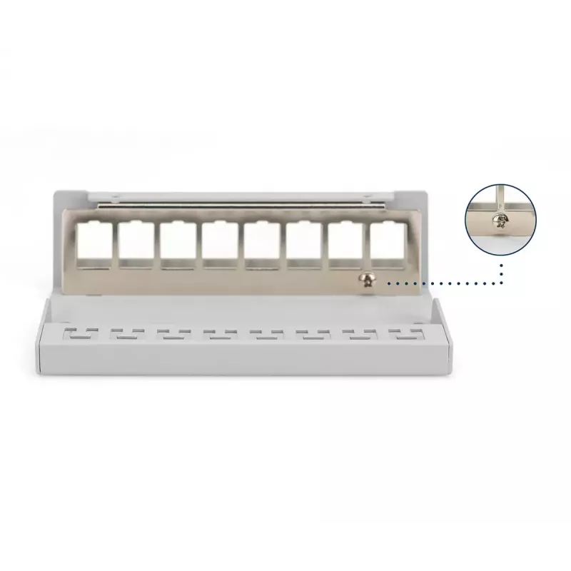 Patch panel DIGITUS desktop modulare vuoto, schermato, 8 porte, acciaio, grigio, montaggio a parete