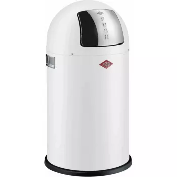 Pattumiera Wesco Pushboy Jr. 22 l, bianco opaco – coperchio a pressione senza pedale, pattumiera compatta per cucina