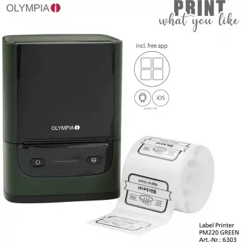 Etichettatrice Olympia PM 220 verde — etichettatrice desktop compatta, modello PM 220 (verde)