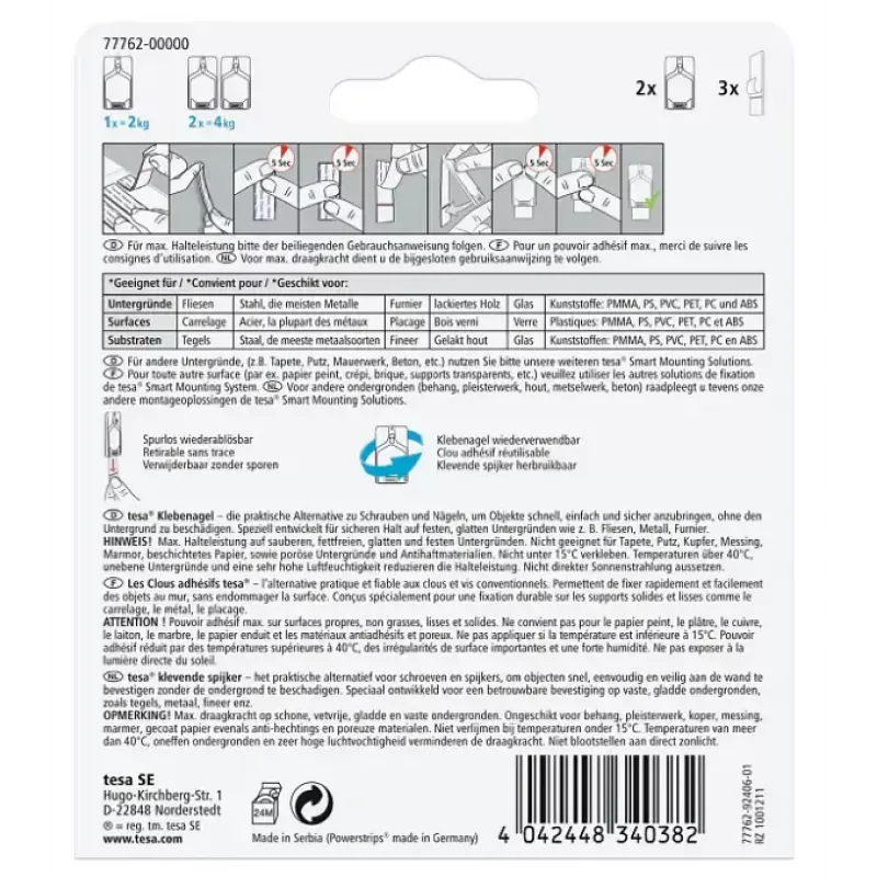 Gancio universale da interno Tesa 77762-00000-01 – bianco, confezione da 2