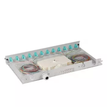 EFB Elektronik B71901L12OM3 Muffola di giunzione in fibra, LC 50/125 µm OM3, 12 pigtail/6 accoppiatori, 19 pollici, estraibile
