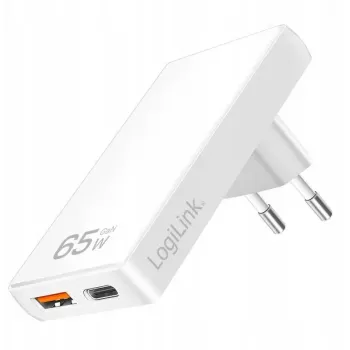 Adattatore USB per presa a muro LOGILINK PA0368 — 1×USB-A, 1×USB-C, 65W, bianco
