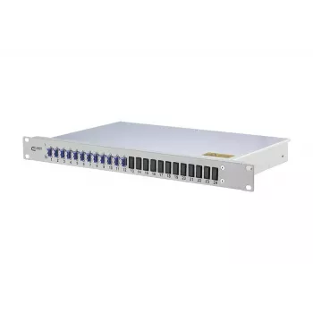 Patch panel in fibra ottica rackmount BTR METZ CONNECT OpDAT 1U – connettori LC, grigio, 482,6×44,5×244,5 mm