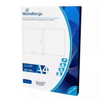MediaRange MRINK123 copertine per custodie Blu-ray, 265 x 149 mm, 130 g/m², bianco opaco, 50 fogli