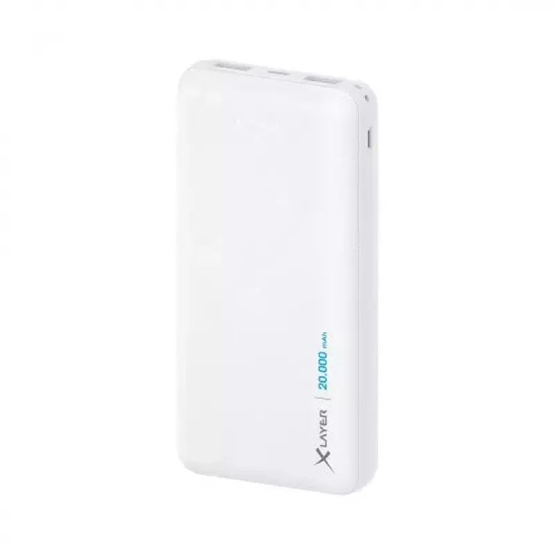 Powerbank XLAYER 217286 — 20000 mAh LiPo, 2× USB-A, 1× USB-C, bianco