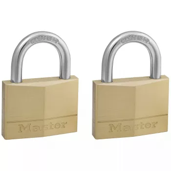 Lucchetto MASTERLOCK 50 mm corpo in ottone massiccio, confezione da 2, archetto cilindrico
