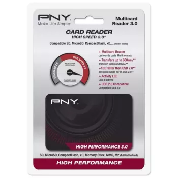 Lettore di schede PNY High Performance Reader 3.0 USB 3.2 Gen 1 — CF, SD, microSD, Memory Stick, MMC, nero