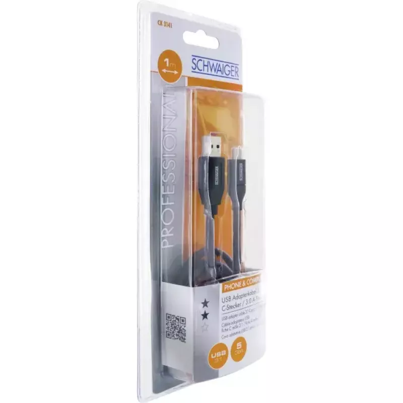 Cavo USB Schwaiger CK 3141 USB 3.2 Gen 1 1m USB A USB C nero
