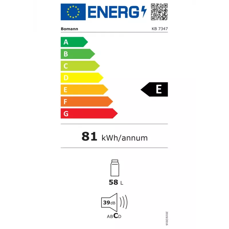 Frigorifero compatto Bomann KB7347W — 58 L, bianco, temperatura regolabile 0–8°C, R600a, 39 dB