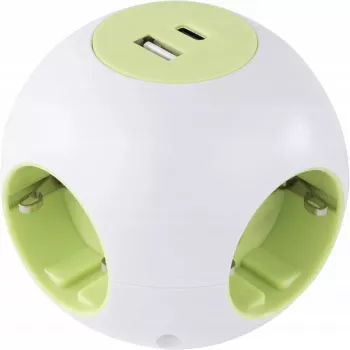 Ciabatta a cubo REV PowerGlobe 4 prese con porte USB, bianco, cavo 1,4 m