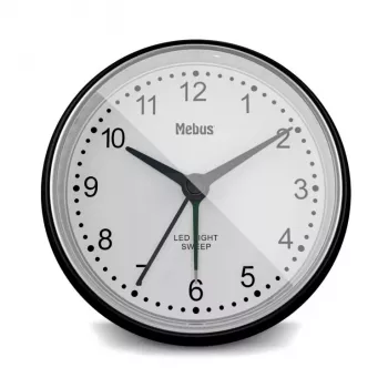 Sveglia al quarzo Mebus 25806 rotonda nera bianca analogica batteria AA