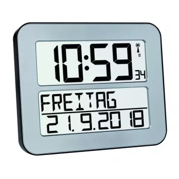 Sveglia digitale TFA 60.4512.54 — rettangolare argento, batteria AA, custodia in plastica, 30×212×258 mm