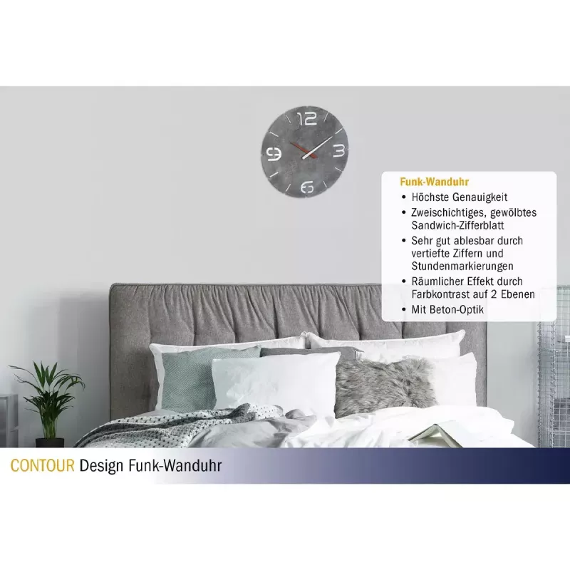 Orologio da parete TFA-Dostmann CONTOUR rotondo grigio bianco 35 cm