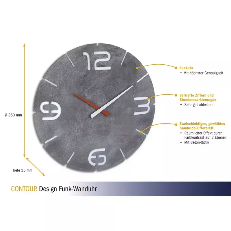 Orologio da parete TFA-Dostmann CONTOUR rotondo grigio bianco 35 cm