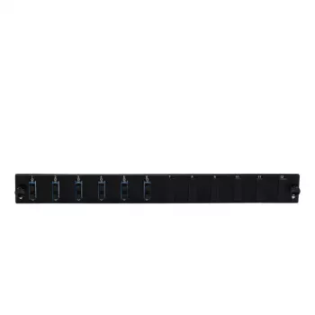 Accessorio per patch panel EFB Elektronik SB-FP-S-6SC-D-V-OM3 — installazione a rack 1HE, 6× SC duplex, OM3, 432×13×43,5 mm, nero