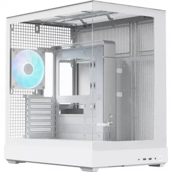 Case per PC tower APNX V2-F-WT-v1, bianco, con tre pannelli in vetro temperato