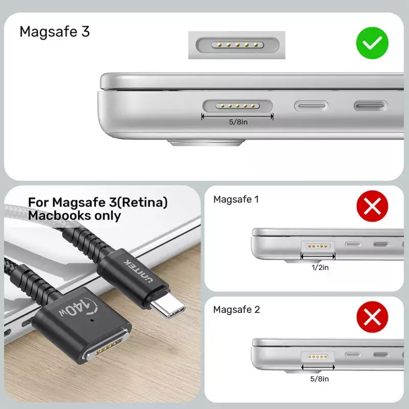 Cavo di alimentazione UNITEK C14121BK-1M nero MagSafe 3 USB C 1m 28V 5A