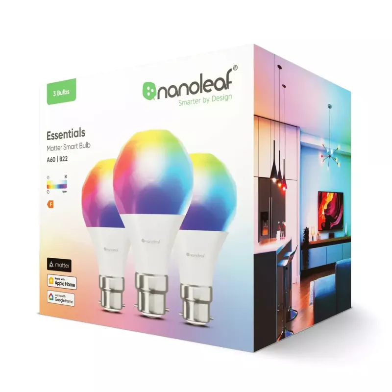 Nanoleaf Essentials Matter Smart Bulb A60 B22, confezione da 3, NF080B02-3A19B