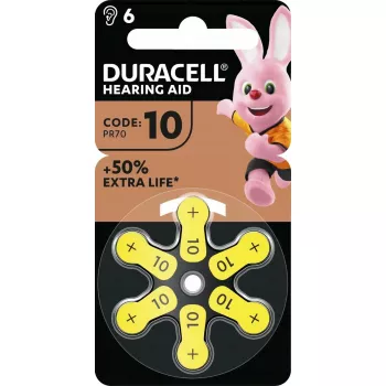 Batterie per apparecchi acustici Duracell EasyTab taglia 10, confezione da 6