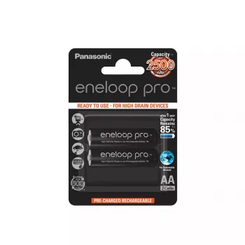 Batteria AA ricaricabile Panasonic BK-3HCDE/2BE 2500mAh 1,2V, 2 pezzi