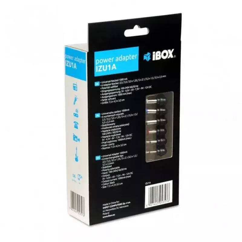 Alimentatore IBOX IZU1A per interni 100–240 V nero, 75×35×43 mm