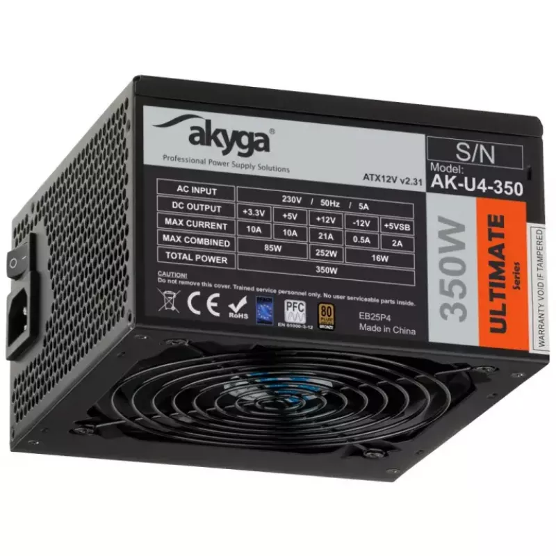 Alimentatore ATX Akyga AK-U4-350 Ultimate 350 W, 80 PLUS Bronze, PFC attivo, ventola 120 mm