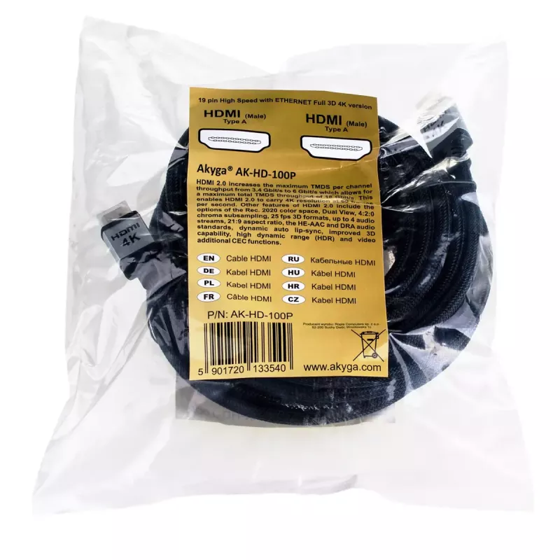 Cavo HDMI Akyga AK-HD-100P 2.0, intrecciato, serie PRO, 10 m, nero