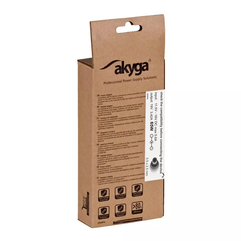 Alimentatore da auto per notebook Akyga AK-ND-31 per Asus / Toshiba, 65 W, 19 V / 3,42 A, 5,5 x 2,5 mm, ingresso 12 V